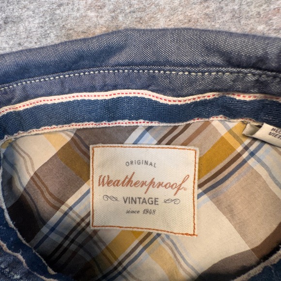 Weatherproof Vintage Mens XL Blue Chambray Button Down Shirt Contrast Stitching - Picture 2 of 10